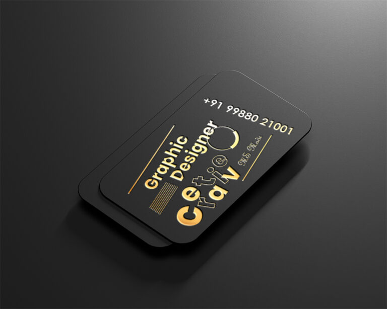 Luxury logo mockup on dark business card with gold and silver effect